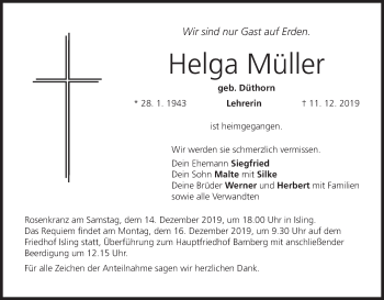 Anzeige von Helga Müller von MGO