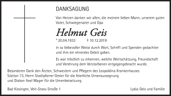 Anzeige von Helmut Geis von MGO