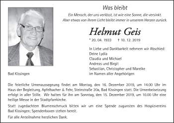 Anzeige von Helmut Geis von MGO