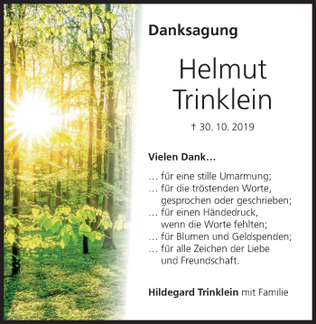 Anzeige von Helmut Trinklein von MGO
