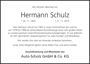 Anzeige von Hermann Schulz von MGO