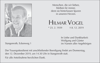 Anzeige von Hilmar Vogel von MGO