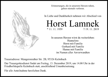 Anzeige von Horst Lamnek von MGO
