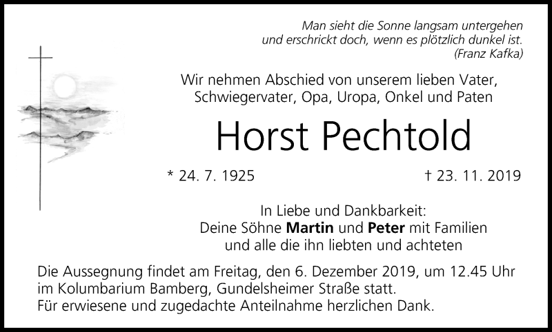  Traueranzeige für Horst Pechtold vom 30.11.2019 aus MGO