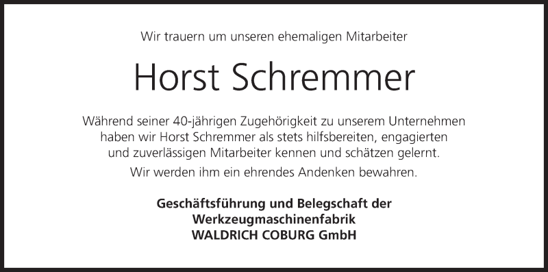  Traueranzeige für Horst Schremmer vom 14.12.2019 aus MGO