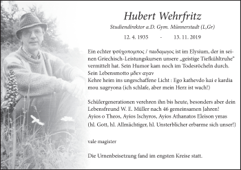 Anzeige von Hubert Wehrfritz von MGO