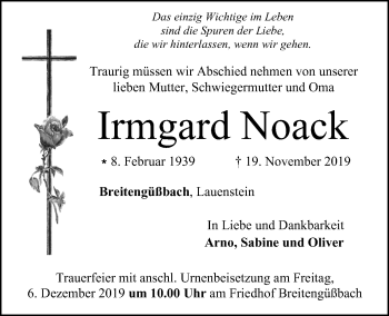 Anzeige von Irmgard Noack von MGO