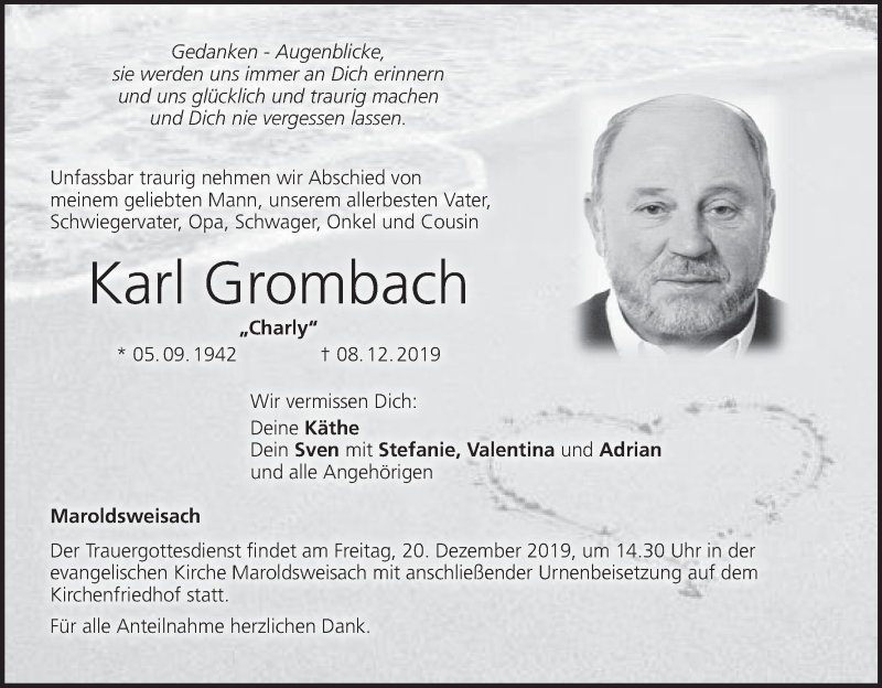  Traueranzeige für Karl Grombach vom 14.12.2019 aus MGO