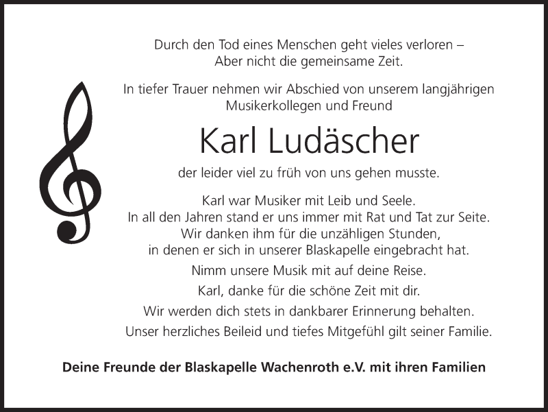  Traueranzeige für Karl Ludäscher vom 14.12.2019 aus MGO