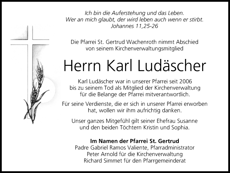  Traueranzeige für Karl Ludäscher vom 14.12.2019 aus MGO
