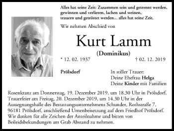 Anzeige von Kurt Lamm von MGO