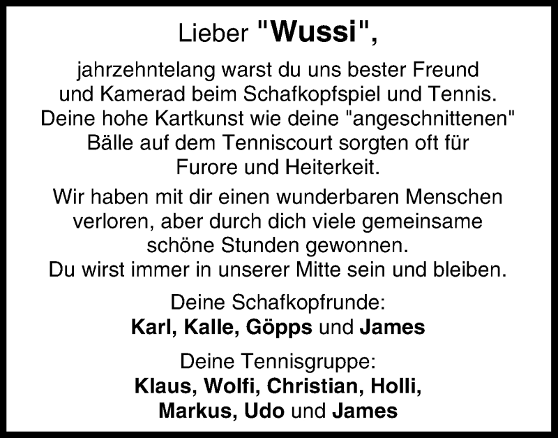  Traueranzeige für Wolfgang Wußmann vom 14.12.2019 aus MGO