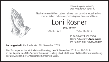 Anzeige von Loni Rösner von MGO