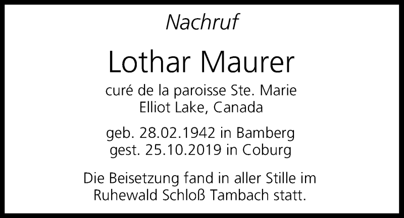  Traueranzeige für Lothar Maurer vom 30.11.2019 aus MGO