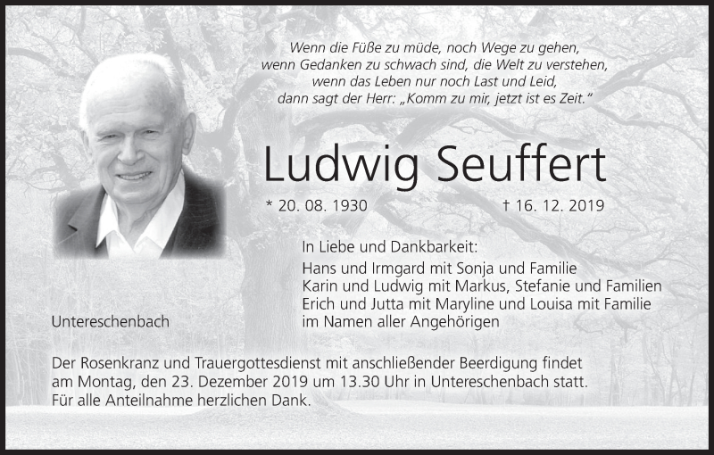  Traueranzeige für Ludwig Seuffert vom 19.12.2019 aus MGO