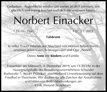 Anzeige von Norbert Einacker von MGO