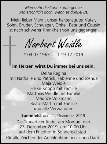 Anzeige von Norbert Weidle von MGO