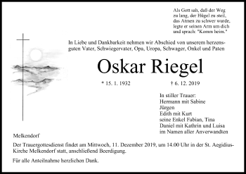 Anzeige von Oskar Riegel von MGO