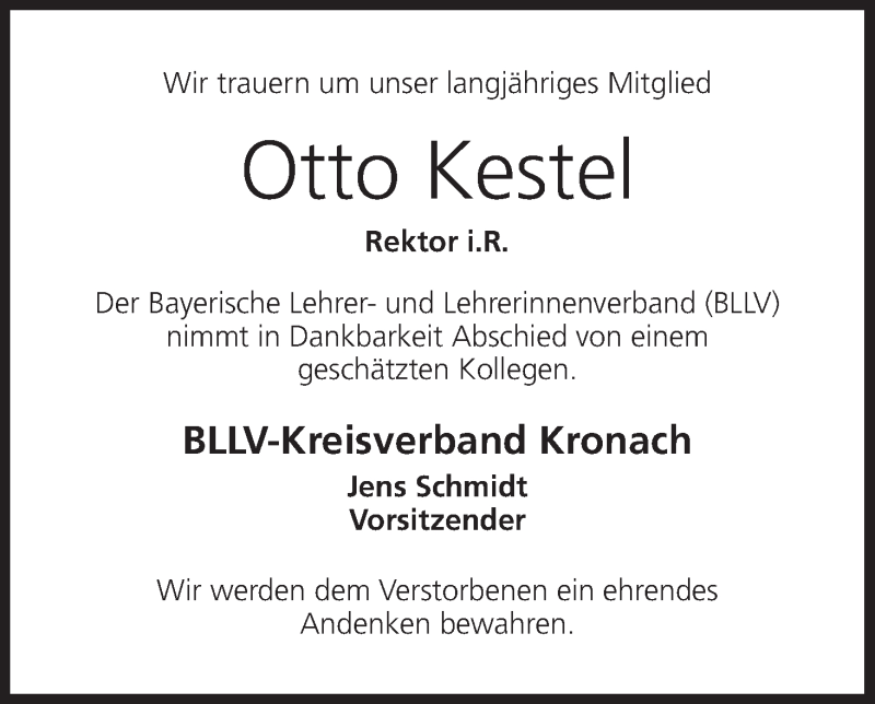  Traueranzeige für Otto Kestel vom 21.12.2019 aus MGO