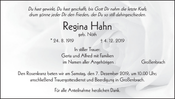 Anzeige von Regina Hahn von MGO