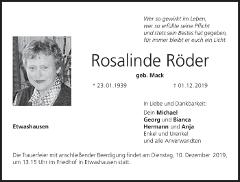 Anzeige von Rosalinde Röder von MGO