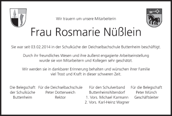 Anzeige von Rosmarie Nüßlein von MGO