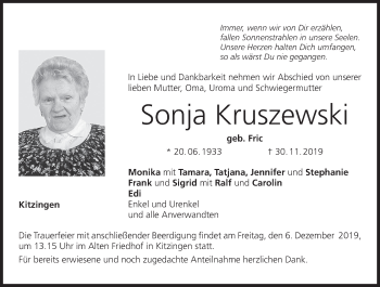Anzeige von Sonja Kruszewski von MGO