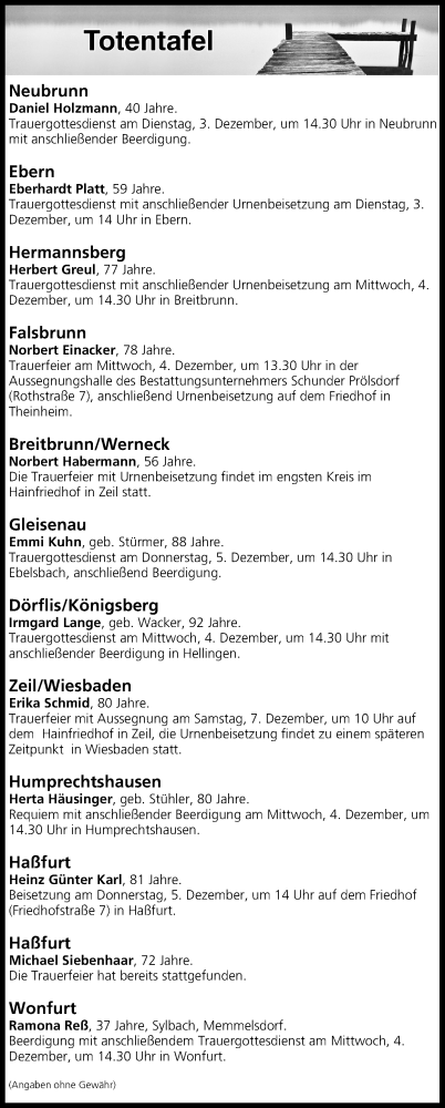  Traueranzeige für Totentafel vom 03.12.2019 vom 03.12.2019 aus MGO