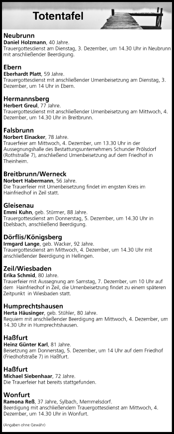 Anzeige von Totentafel vom 03.12.2019 von MGO