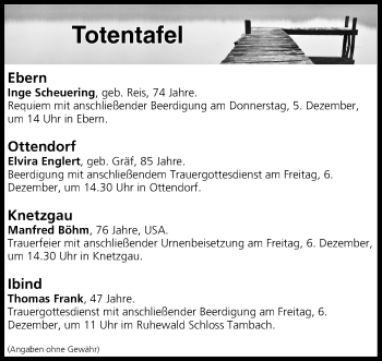 Anzeige von Totentafel vom 04.12.2019 von MGO