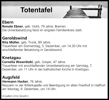 Anzeige von Totentafel vom 05.12.2019 von MGO