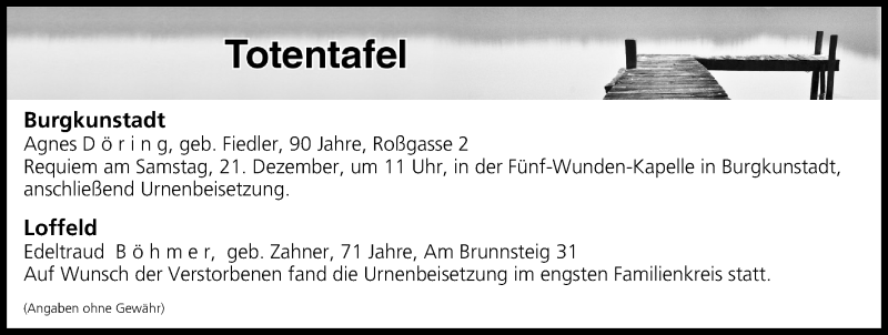  Traueranzeige für Totentafel vom 07.12.2019 vom 07.12.2019 aus MGO