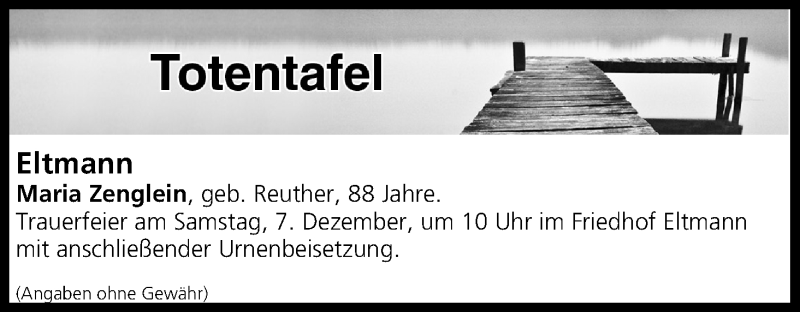  Traueranzeige für Totentafel vom 07.12.2019 vom 07.12.2019 aus MGO