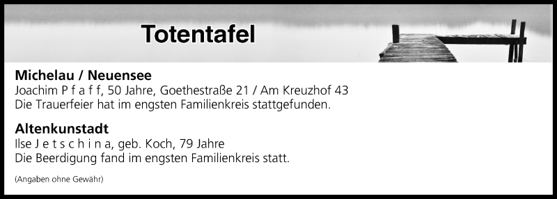  Traueranzeige für Totentafel vom 13.12.2019 vom 13.12.2019 aus MGO