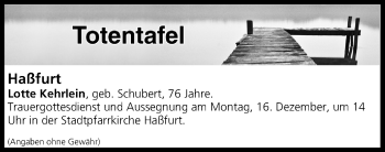 Anzeige von Totentafel vom 14.12.2019 von MGO