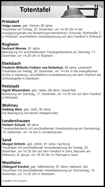 Anzeige von Totentafel vom 17.12.2019 von MGO