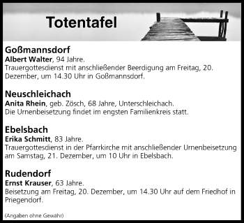 Anzeige von Totentafel vom 19.12.2019 von MGO