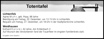 Anzeige von Totentafel vom 19.12.2019 von MGO