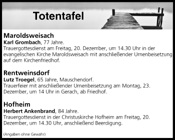 Anzeige von Totentafel vom 20.12.2019 von MGO