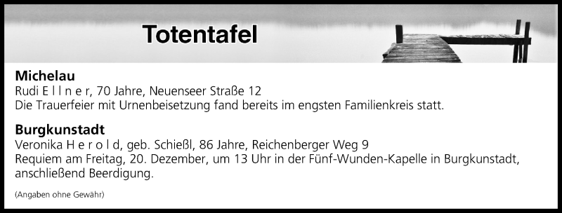  Traueranzeige für Totentafel vom 20.12.2019 vom 20.12.2019 aus MGO