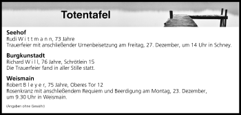 Anzeige von Totentafel vom 24.12.2019 von MGO