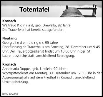 Anzeige von Totentafel vom 28.12.2019 von MGO