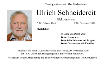 Anzeige von Ulrich Schneidereit von MGO