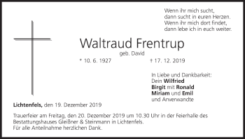 Anzeige von Waltraud Frentrup von MGO