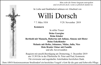 Anzeige von Willi Dorsch von MGO
