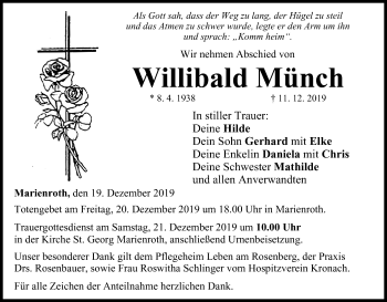 Anzeige von Willibald Münch von MGO