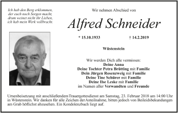 Anzeige von Alfred Schneider von MGO
