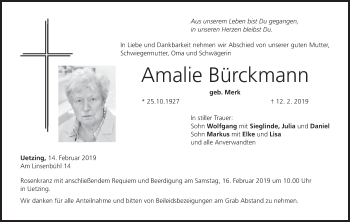 Anzeige von Amalie Bürckmann von MGO