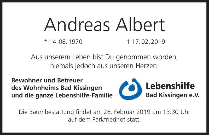  Traueranzeige für Andreas Albert vom 23.02.2019 aus MGO