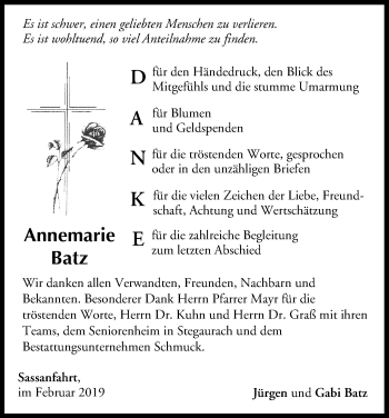 Anzeige von Annemarie Batz von MGO
